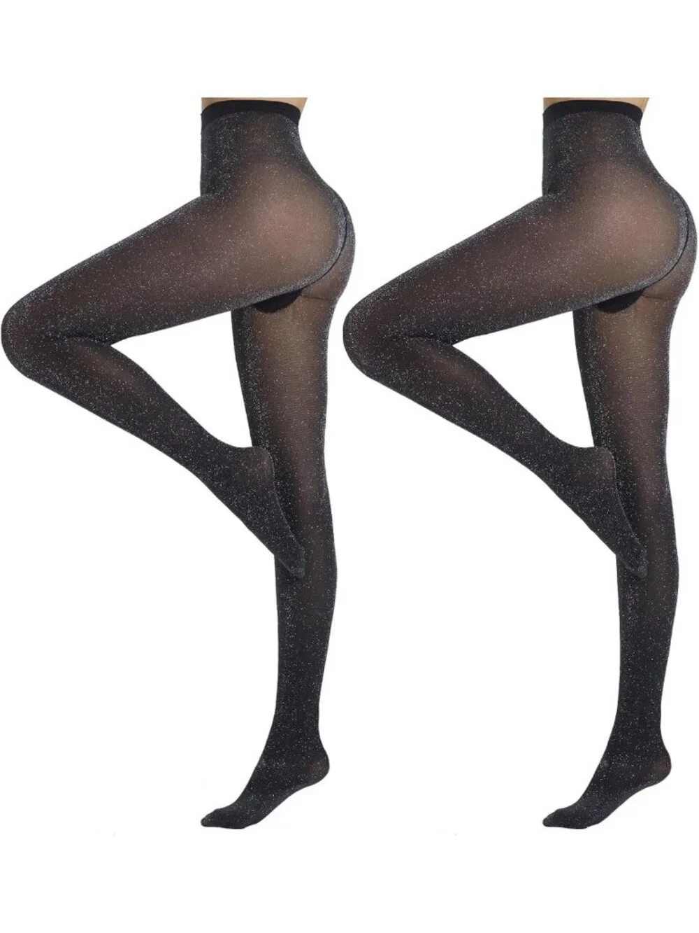 Shimmering Metallic High Waist Tights for Women - 2 Pairs of Sparkly Glitter
